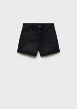 Short de jean estilo mom-fit con tiro alto, cierre de cremallera y botón, cinco bolsillos y bajo con dobladillo vuelto.