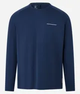 Remera deportiva negra de poliéster con tecnología Dry, cuello redondo, manga larga y estampa lettering en el pecho.