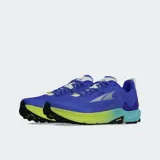 Championes de trail running Altra modelo Timp 5, color azul con detalles en verde y blanco.