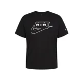Remera Nike de manga corta y cuello redondo, color negro con estampado gráfico frontal en blanco que combina el logo Swoosh con la palabra AIR.