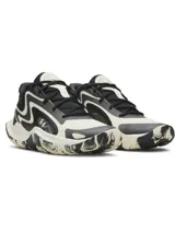 Championes Under Armour UA Jet 25, con diseño en blanco y negro, parte superior de materiales mixtos y suela de goma con patrón marmolado.