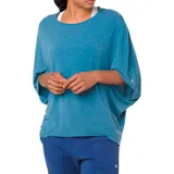 Remera deportiva Asics negra de corte holgado, mangas cortas amplias y dobladillo trasero más largo.