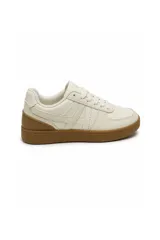 Zapatillas urbanas de mujer Reebok modelo Root, de color blanco con suela de goma y detalle en marrón en el talón.