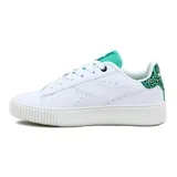 Championes urbanos Diadora modelo Set II, color blanco, con detalles en verde menta en el forro interior y lengüeta. Presentan una suela gruesa con textura acanalada en la puntera.