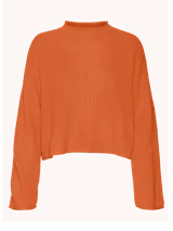Sweater de punto color naranja, con cuello redondo, hombros caídos y diseño de corte corto.