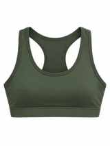 Top deportivo color verde militar, con diseño de espalda racerback y banda elástica inferior.