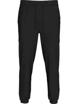 Pantalón de jogging negro con cintura y puños elásticos, cordón ajustable y bolsillos laterales. Presenta una cinta con el logo de Calvin Klein en espiga a lo largo de las piernas.