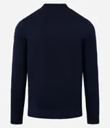 Suéter de punto para hombre en color azul marino, con cuello redondo y textura acanalada en el pecho y las mangas. Diseñado por Marfinno.