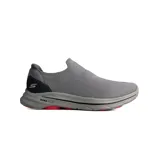 Championes deportivos Skechers modelo Go Walk 8 Gabe, de diseño slip-on sin cordones. Presentan una parte superior de tejido elástico transpirable en color gris, con entresuela ligera de espuma ULTRA GO y tecnología Ultra Pillars para mayor amortiguación y soporte.