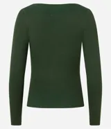 Blusa de punto de manga larga con cuello bote y textura acanalada vertical. Presenta un diseño ajustado al cuerpo, confeccionada en una mezcla de viscosa y poliamida.
