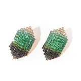 Par de caravanas bijou con strass verde, negro y gris.