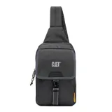 Bolso bandolera unisex Caterpillar Ajo Peak Sling Bag, color negro con diseño texturizado, correa cruzada ajustable, bolsillo frontal con solapa y cierre de hebilla, y detalles reflectantes con el logotipo de la marca.