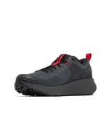 Championes de senderismo Columbia modelo Konos TRS OutDry, color gris oscuro con detalles en rojo. Presentan empeine de malla técnica con sobrecapas sin costuras, sistema Navic Fit para ajuste en el mediopié, mediasuela Techlite+ para equilibrio y amortiguación, y suela Adapt Trax para tracción en diversas superficies.