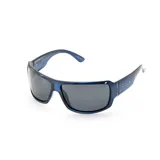 Lentes de sol MDQ Rawai con montura rectangular azul translúcido y lentes grises.