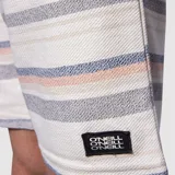 Short de gabardina O'Neill modelo Bavaro Stripe de diseño a rayas horizontales en tonos beige, gris y naranja, con bolsillos laterales y parche de la marca en el bajo.