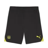 Short de fútbol Puma del Club Peñarol para hombre, color negro con detalles en amarillo, escudo del club y logo de la marca impresos.