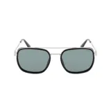 Lentes de sol INVU con montura cuadrada negra y plateada, y lentes polarizadas grises.