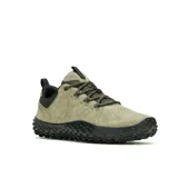 Championes Merrell modelo Wrapt, color verde oliva con suela negra. Diseño híbrido de caída cero con parte superior de piel de ante y malla transpirable, diseñado para imitar la forma natural del pie.