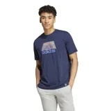 Remera azul marino de algodón con cuello redondo y logo Adidas estampado en el pecho.