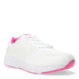 Championes deportivos negros con detalles en violeta, capellada de mesh y suela blanca.