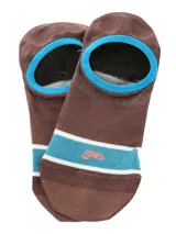 Calcetín invisible de corte bajo, color marrón con detalles en azul y blanco en el puño y la puntera. Confeccionado en fibra de bambú con alta capacidad de absorción y propiedades antibacterianas.