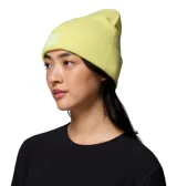 Gorro tipo beanie Columbia City Trek, de tejido de punto grueso color amarillo, con vuelta y parche cuadrado con logo de la marca en el frente.