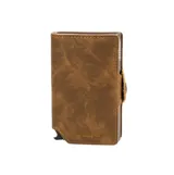 Billetera Baleine modelo Double Kansas Light Brown, color marrón claro, con tarjetero metálico automático y cierre de solapa con botón.