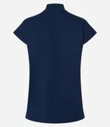 Blusa verde de punto texturizado, con cuello alto acanalado y manga corta amplia.