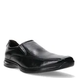 Zapato tipo mocasín de cuero negro, con diseño de costuras reforzadas en la puntera y suela con cámara de aire integrada en el talón.