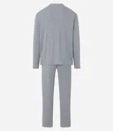 Pijama largo melange, con remera manga larga de cuello redondo y pantalón con cintura elástica.