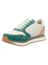 Championes casuales Hush Puppies modelo Bliss Sun, con diseño de paneles en colores verde, beige y salmón. Presentan cierre con cordones, suela con tecnología memory foam y base de goma dentada.