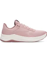 Championes Under Armour modelo W Aurora 3 para mujer, en color rosado. Presentan una parte superior de malla transpirable con detalles en gamuza, mediasuela con amortiguación Charged+ para mayor comodidad y suela de goma con patrón de tracción multidireccional.