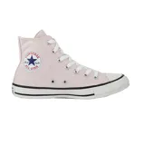 Championes Converse Chuck Taylor All Star de caña alta color rosa con cordones blancos y suela blanca con línea negra.