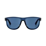 Lentes de sol con armazón oversize de diseño moderno, fabricados en plástico reciclado de color azul translúcido y lentes a juego con filtro UV.