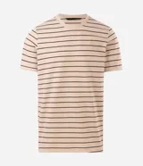 Remera Marfinno de corte regular, con cuello redondo y mangas cortas. Presenta un diseño de rayas finas horizontales con hilo teñido.