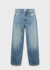 Jeans de tiro alto con diseño balloon y estilo barrel, confeccionados en tejido de algodón estilo tejano. Presentan cierre delantero de cremallera y botón, trabillas y cinco bolsillos.