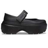 Zueco Crocs Stomp Mary Jane color negro con plataforma alta y correa ajustable con el logo de la marca.