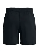 Short deportivo Under Armour de corte estándar, color negro, con cintura elástica y logo de la marca estampado en la pierna derecha.