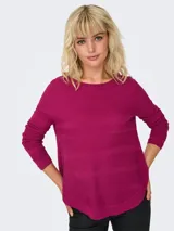 Sweater negro de punto acanalado con cuello redondo y manga larga, de calce regular.