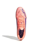 Championes de fútbol Adidas F50 League FG, color naranja con detalles en azul.