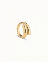 Anillo dorado con forma tubular que se cierra en el centro.