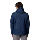 Campera impermeable Columbia modelo Evapouration II, color azul marino, con capucha ajustable, cierre frontal completo y ventilación en las axilas. Cuenta con tecnología Omni-Tech, puños ajustables y dobladillo posterior más largo para mayor protección.