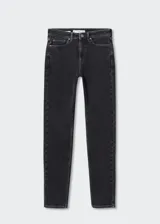 Jeans de corte skinny y tiro alto, confeccionados en tejido denim elástico de algodón. Presentan diseño clásico de cinco bolsillos, trabillas para cinturón y cierre frontal con cremallera y botón.