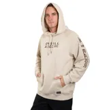 Canguro con capucha O'Neill color beige, con bolsillo frontal tipo canguro y estampa gráfica en el pecho con el logo de la marca y símbolos abstractos en color marrón.