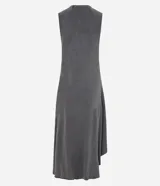 Vestido midi sin mangas de algodón con efecto marmorizado, cuello redondo y ruedo con puntas asimétricas.