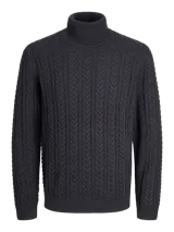 Sweater de punto con cuello alto y manga larga, de corte regular. Presenta un diseño con textura de ochos verticales en toda la prenda, con puños y ruedo acanalados.