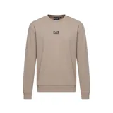 Buzo de cuello redondo Armani EA7, color beige, con logo de la marca estampado en el centro del pecho y puños y ruedo acanalados.