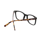 Lentes de receta con marco de eco acetato en color negro y patillas con diseño carey.