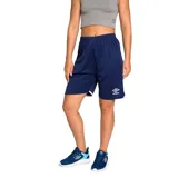 Short de fútbol Umbro para mujer, color azul marino, con cintura elástica y logo de la marca bordado en blanco en la pierna izquierda.