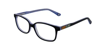 Armazón para lentes de acetato negro con interior azul y logo de Minions Beach Surf en el lateral.